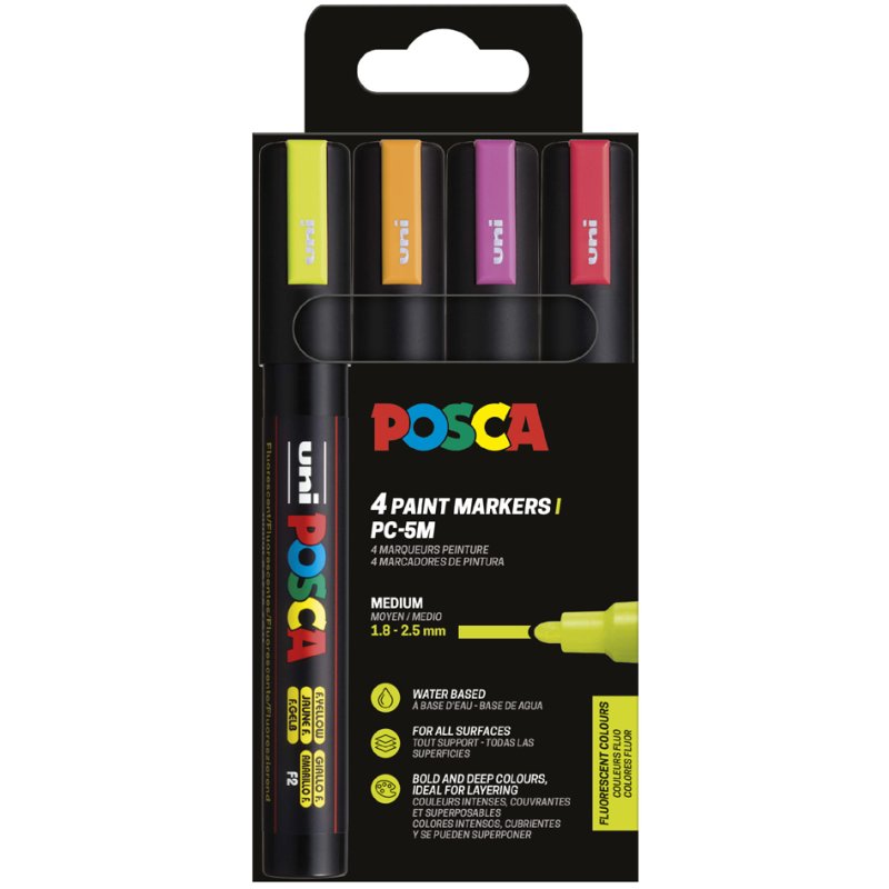 POSCA marqueur pigmentaire PC5M, couleurs pastel, set de 4, 1,8-2,5 mm